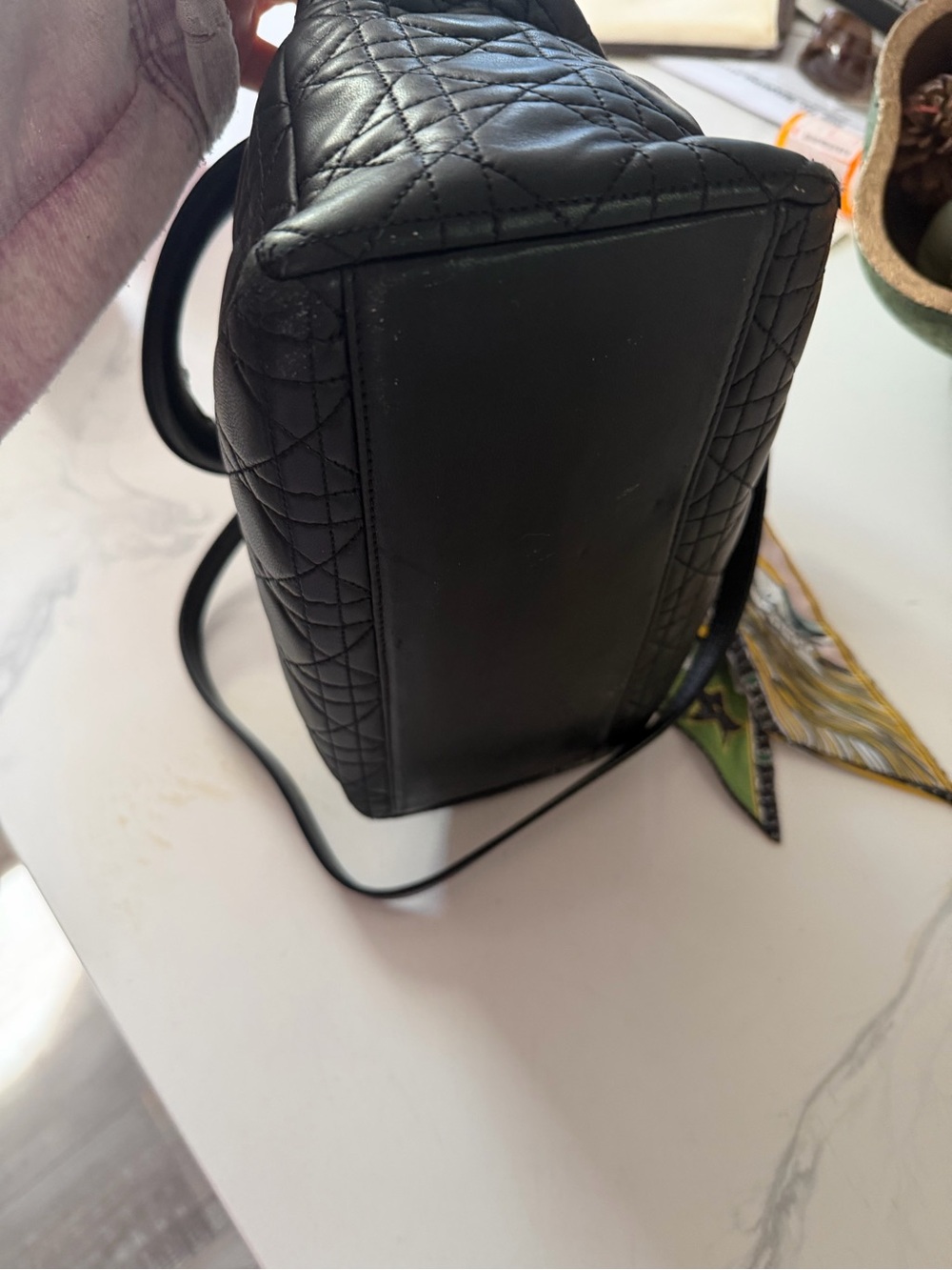 Dior Black Quilted Leather Tote Handbag with Gold Accents - Picture 6 of 16